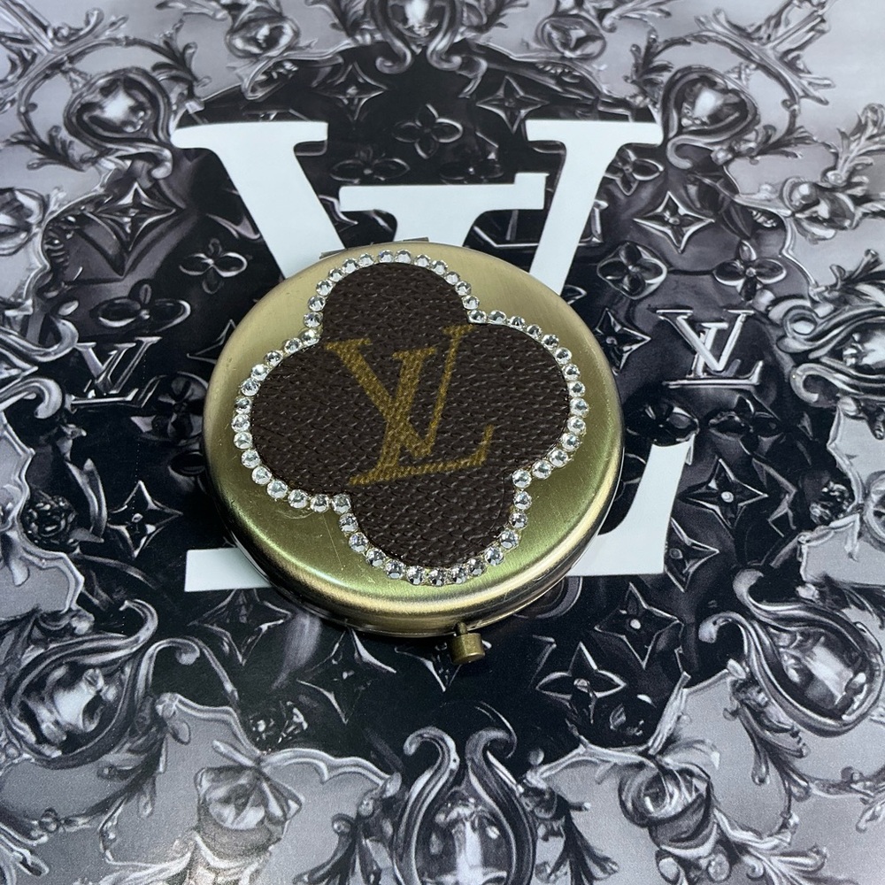 Louis Vuitton Monogram Canvas Gold Compact Mirror Embellished Swarovski Crystals